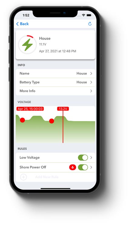Fluid App Battery Monitoring Screen